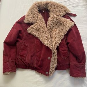 Free People Owen Sherpa jacket red